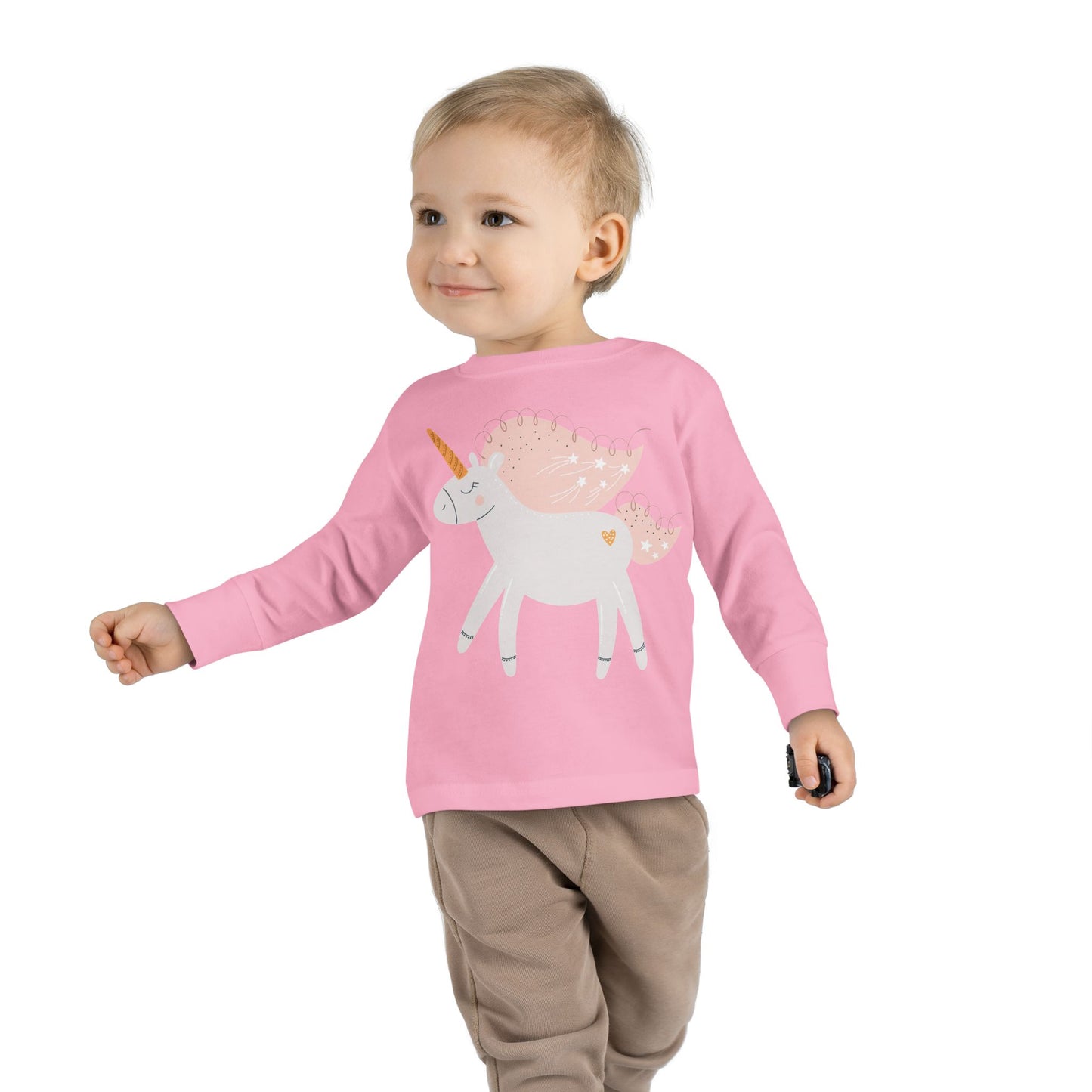 Toddler Long Sleeve Tee — Pink Pastel Unicorn Graphic Shirt