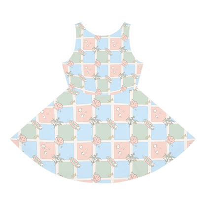 Girls Sleeveless Sundress Australian Pastel Floral Check AOP Dress