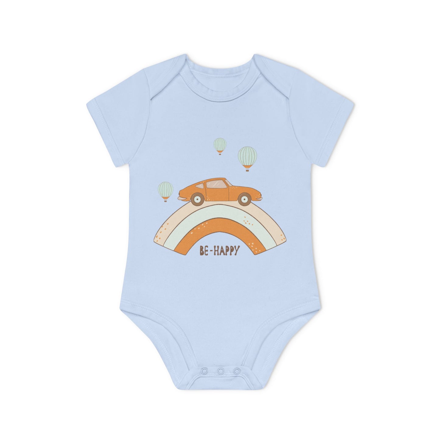 Vintage Car & Pastel Rainbow Organic Baby Onesie - Be Happy Print