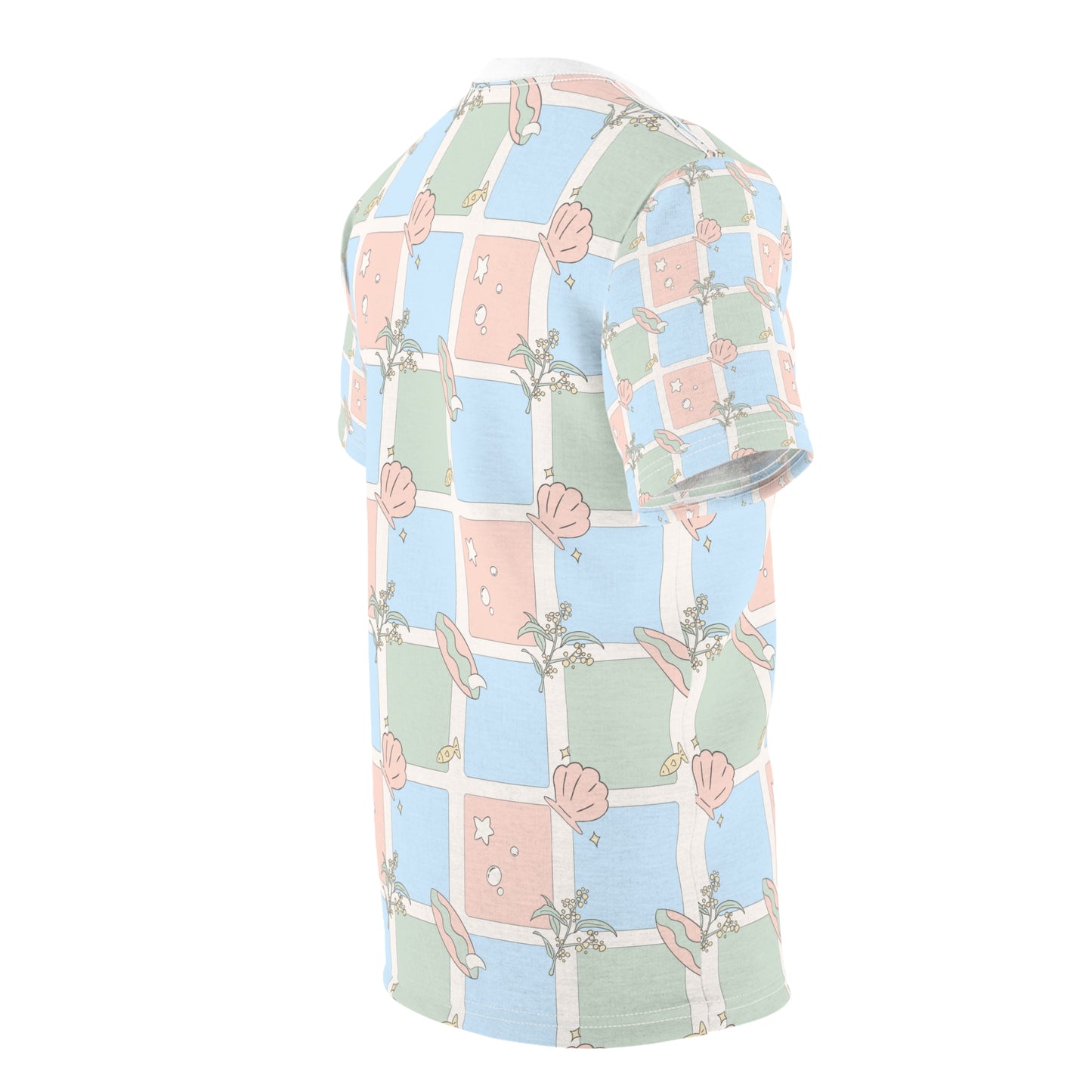 Pastel Beach Pattern Tee Australian Seashell & Palm All-Over Print Shirt