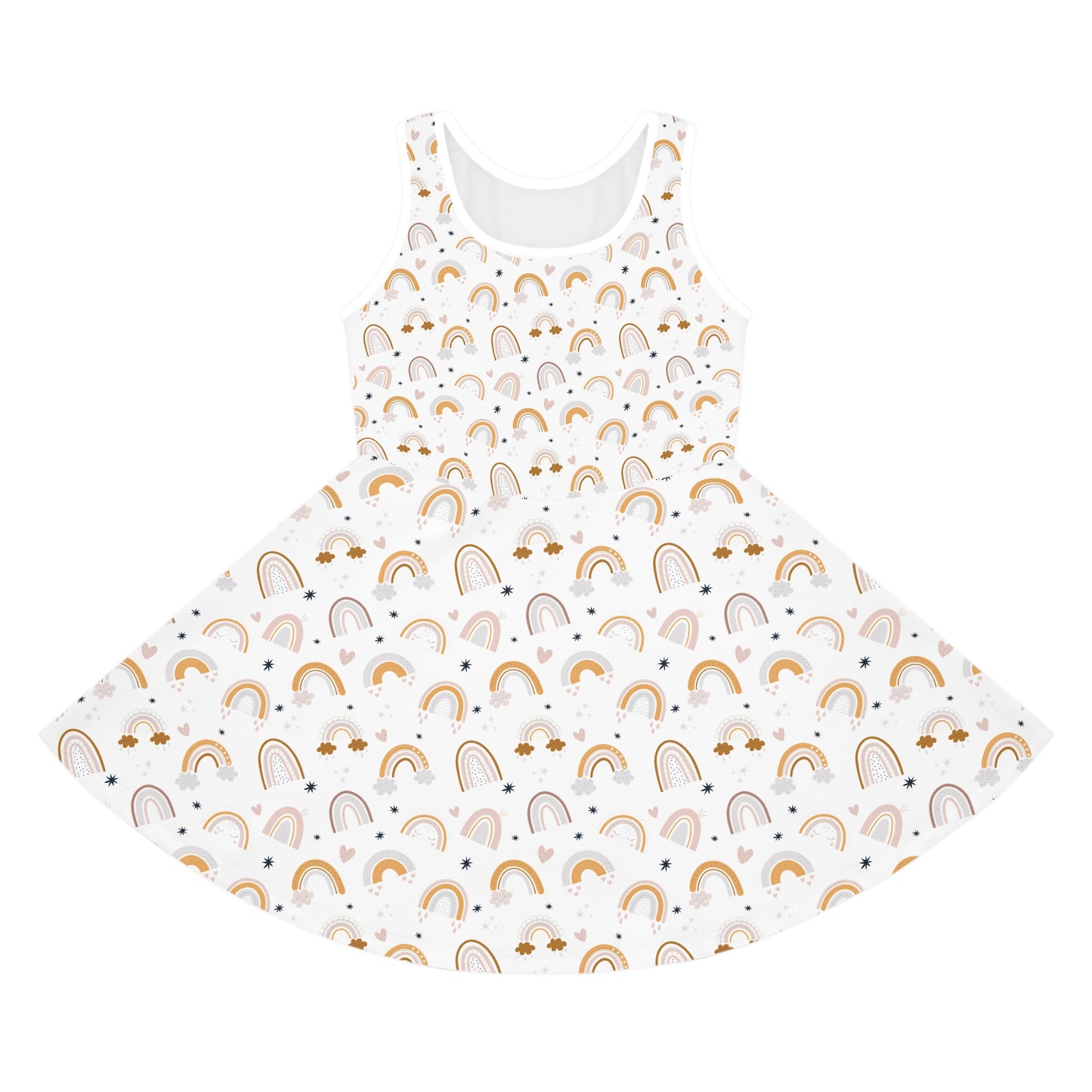 Sunny Rainbow Dreams Sundress — Neutral Summer Sleeveless Dress for Little Girls