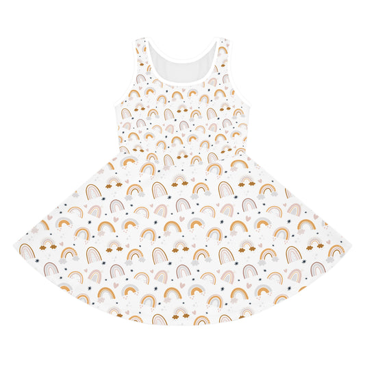Sunny Rainbow Dreams Sundress — Neutral Summer Sleeveless Dress for Little Girls