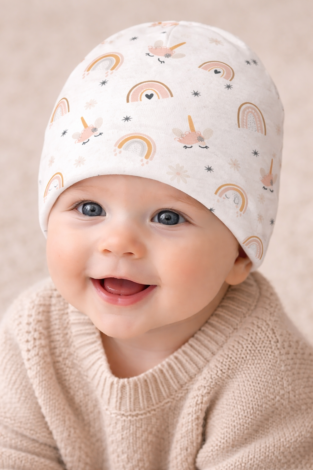 Baby Beanie - Pastel Rainbow and Unicorn Dreams Newborn Hat