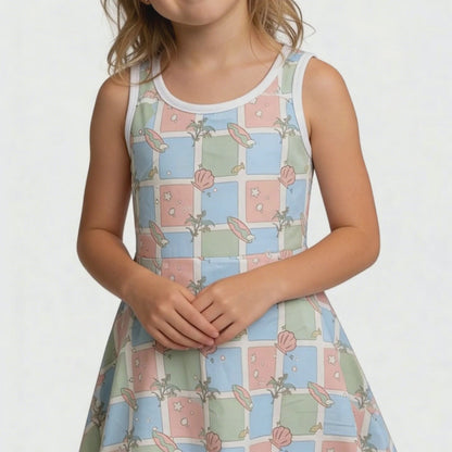 Pastel Floral Check Girls Sundress Soft Breezy Summer Days